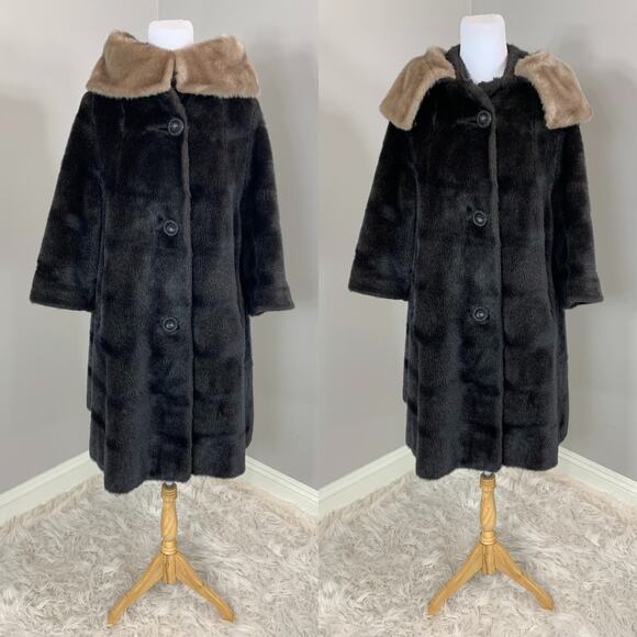Vintage 50s 60s Coat Faux Fur MidCentury Rockabilly Mod Pinup Punk Retro Winter - Picture 3 of 10